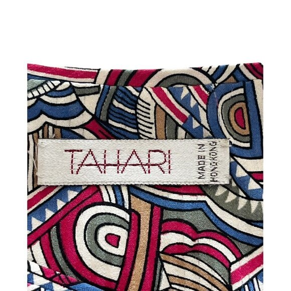 Vintage 90s TAHARI Woman's Sz 2 100% Silk Blouse & Skirt Set Pink Blue Geometric - Picture 6 of 14